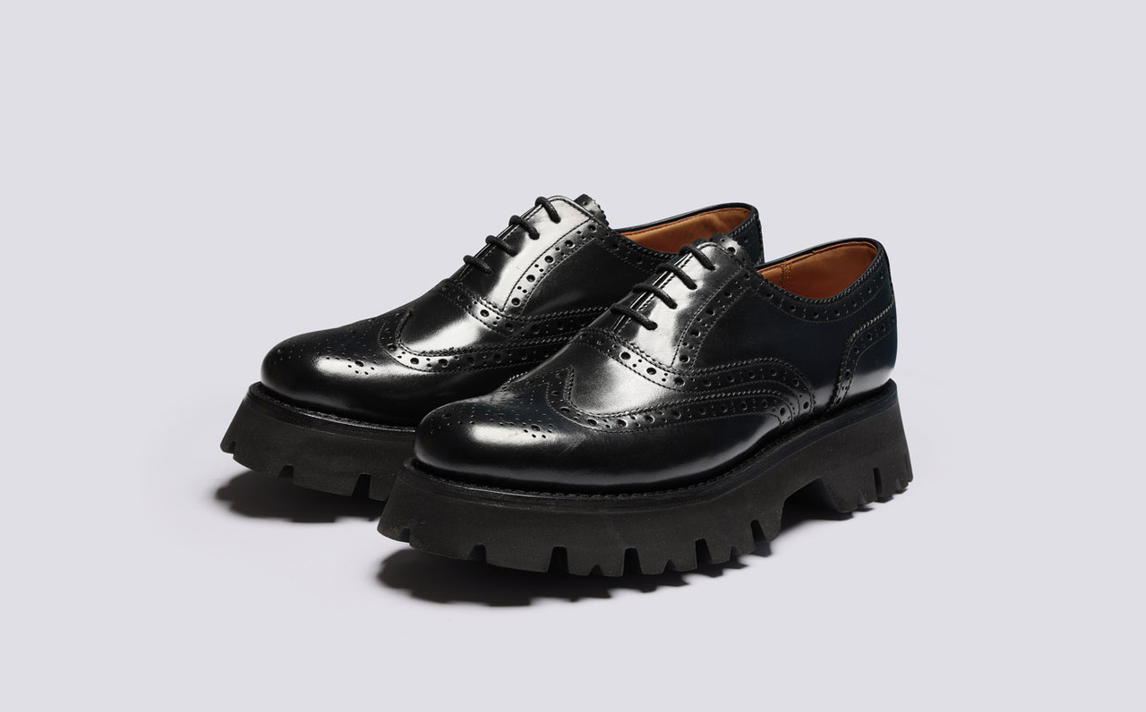 Rose Womens Brogues in Black Leather Grenson