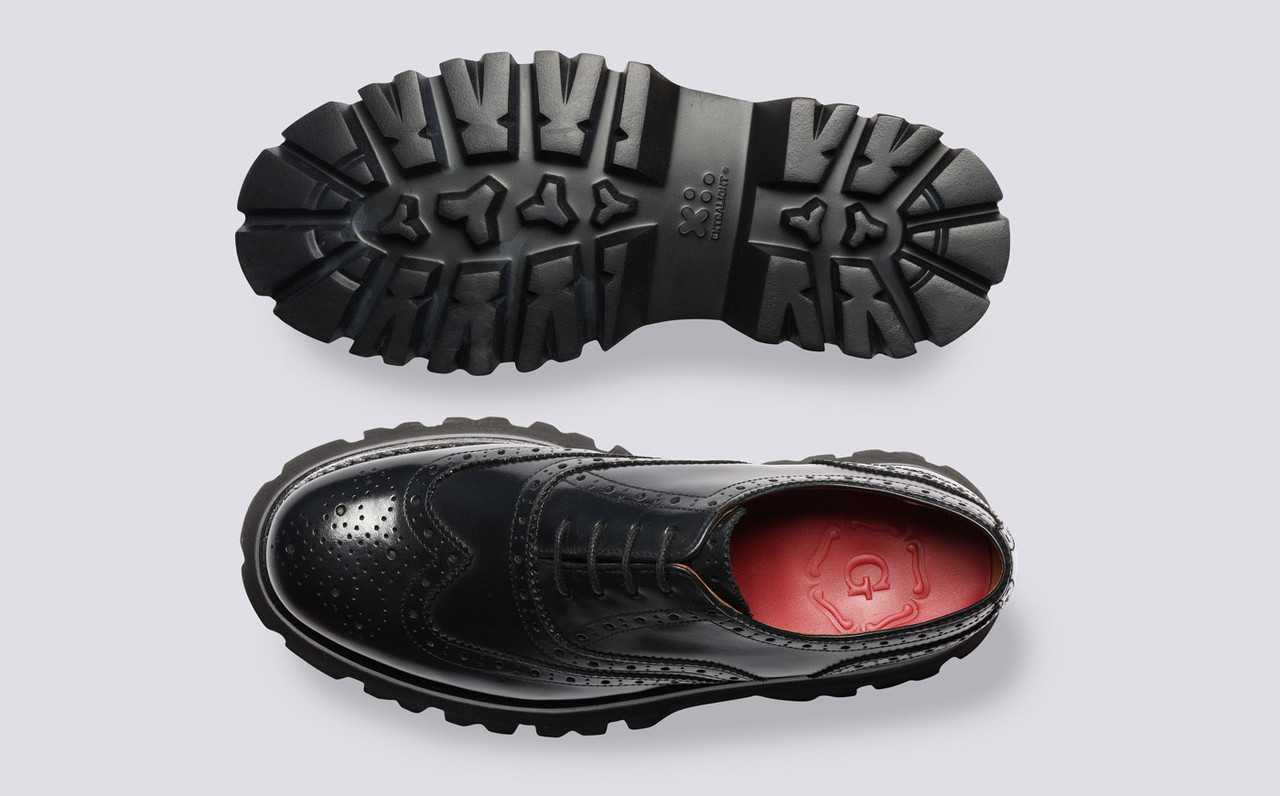 Rose Womens Brogues in Black Leather Grenson