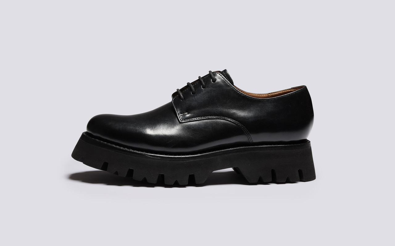 Evie Womens Derby Shoes in Black Leather Grenson