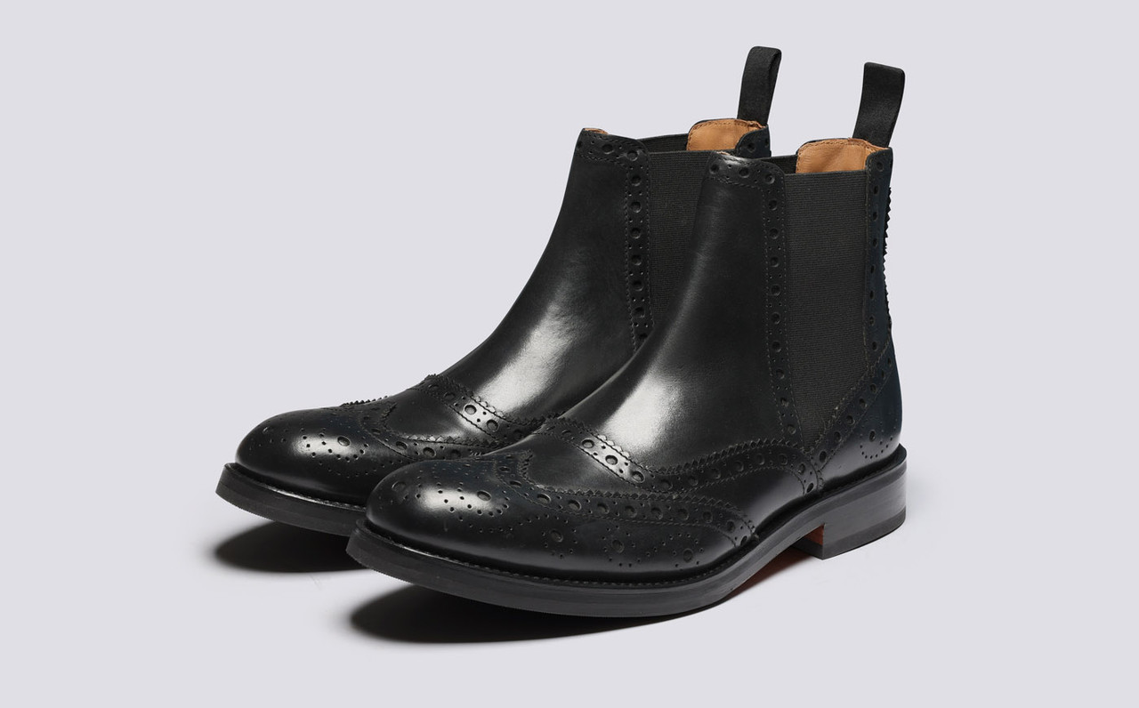 Black leather brogue chelsea boots on sale