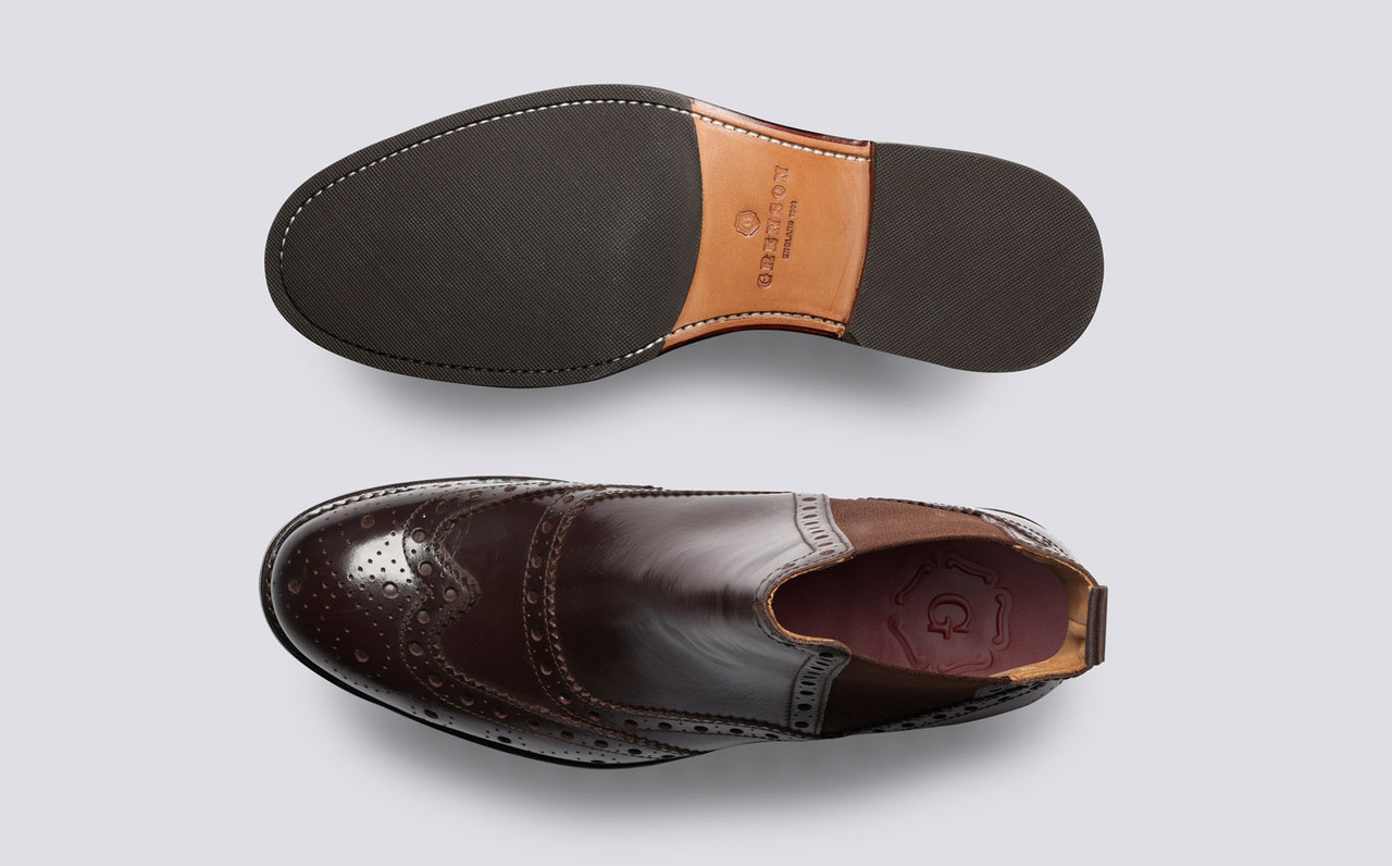 Brown brogue top chelsea boots mens