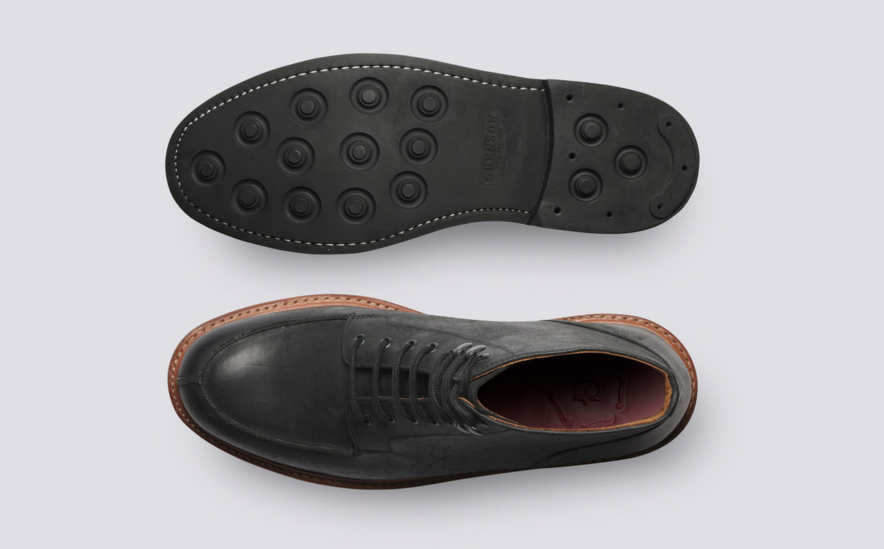 Donald Mens Derby Boots in Black Nubuck Grenson