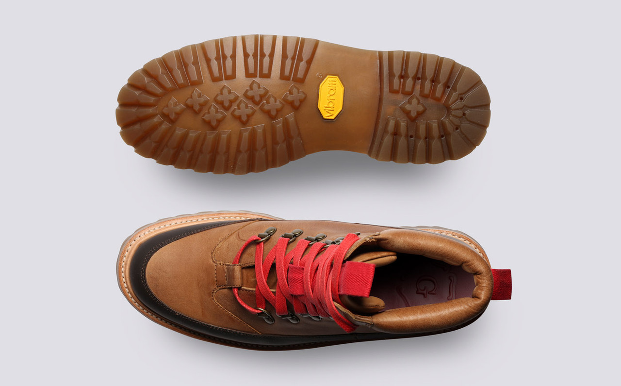 Tan hiking boots red laces on sale