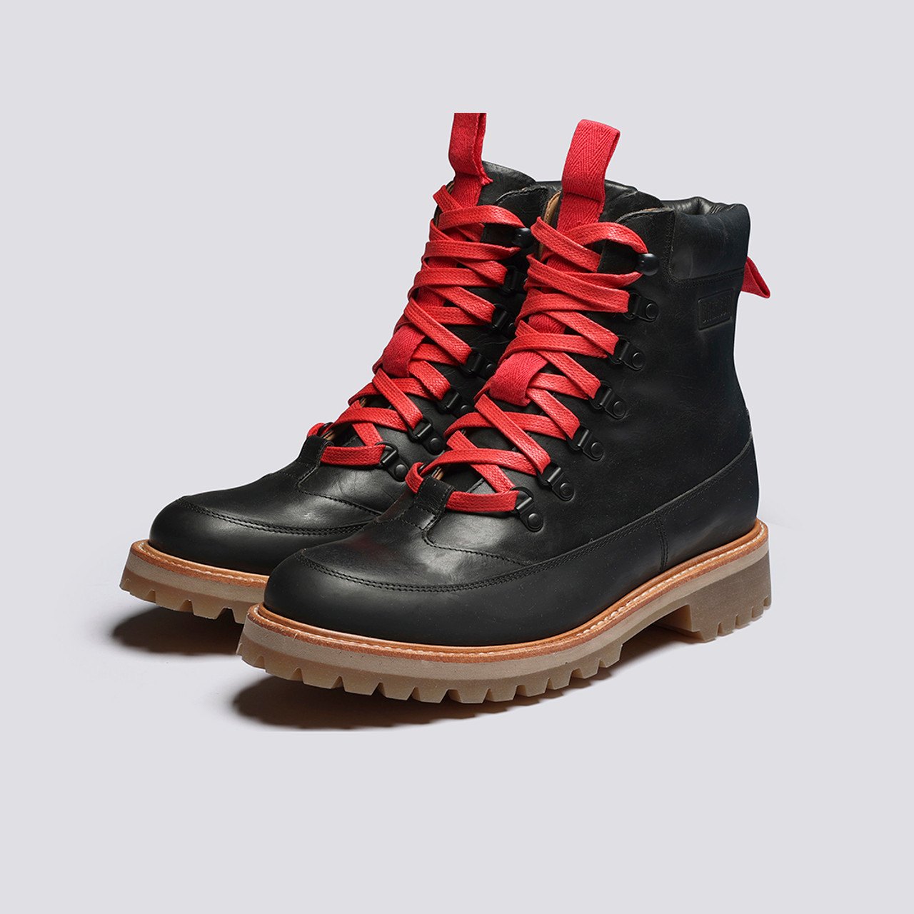 Reid Mens Hiker Boots in Black Leather Grenson