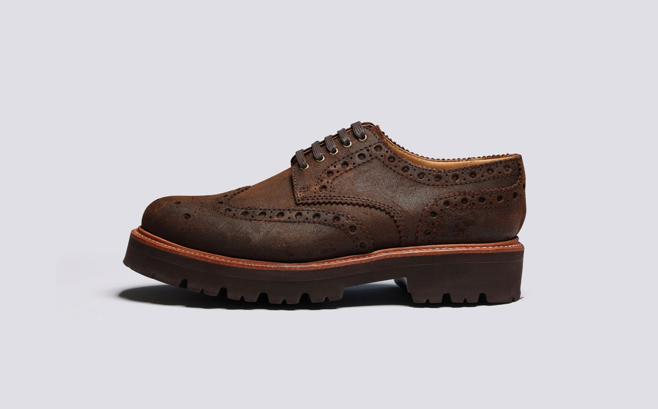 Archie Mens Brogues in Brown Waxy Leather Grenson