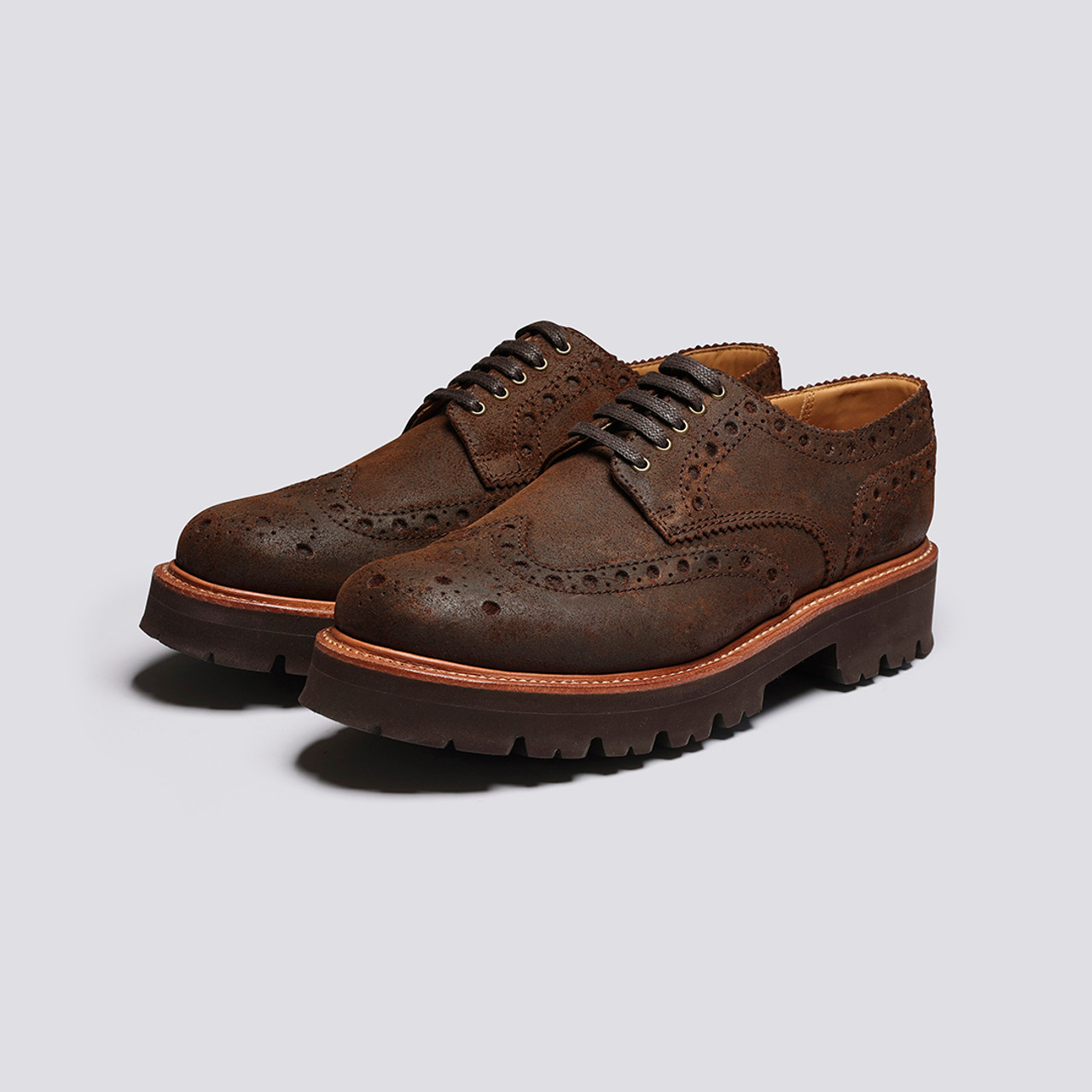 Archie Mens Brogues in Brown Waxy Leather Grenson