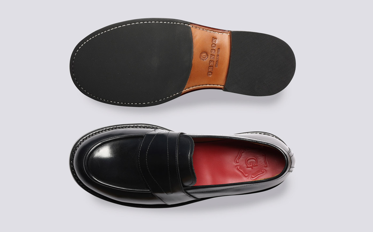 Ernie Mens Loafers in Black Leather Grenson