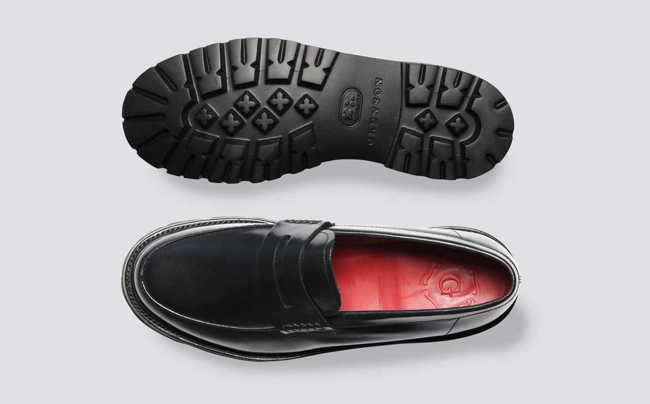 Jeffrey Mens Loafers in Black Leather Grenson