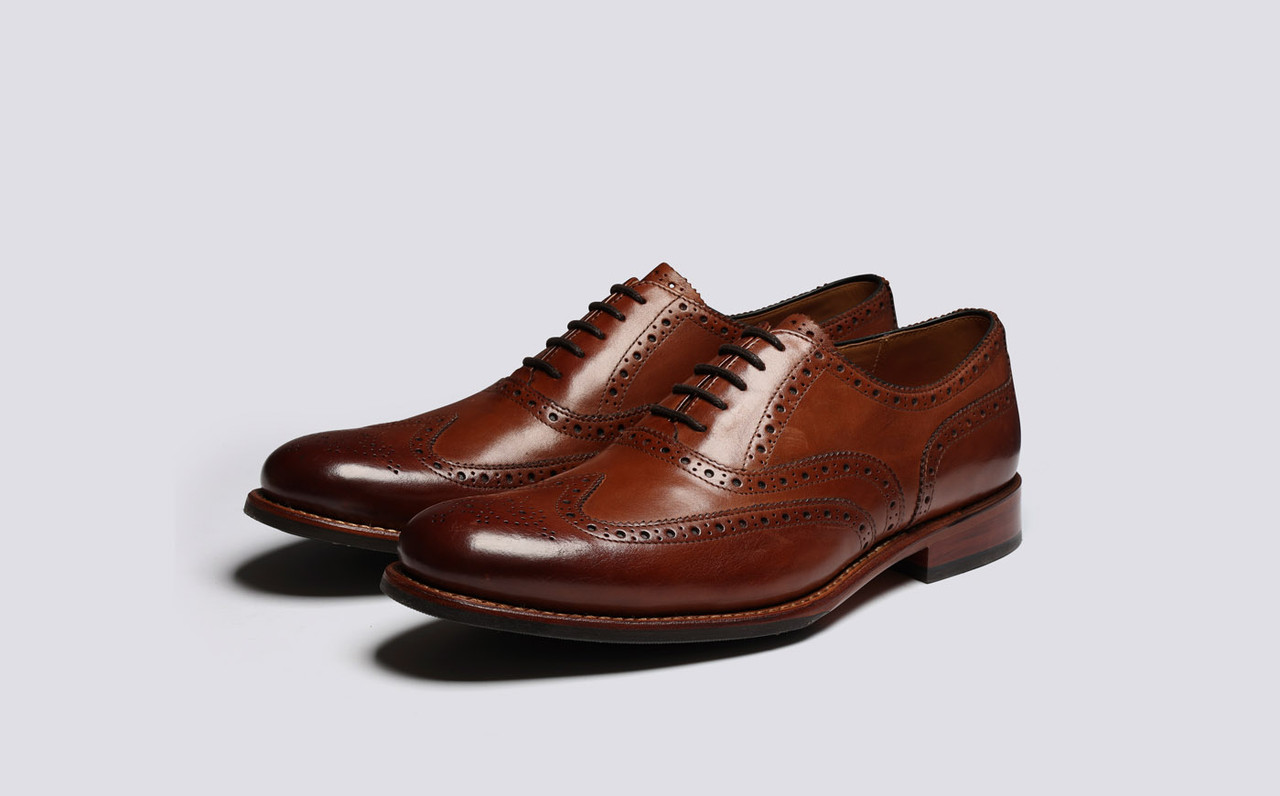 Dylan Mens Brogues in Tan Handpainted Leather Grenson