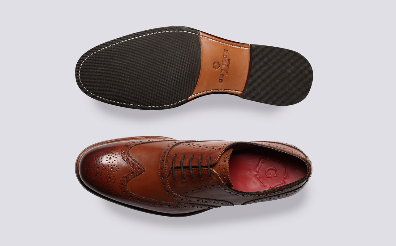 Dylan Mens Brogues in Tan Handpainted Leather Grenson