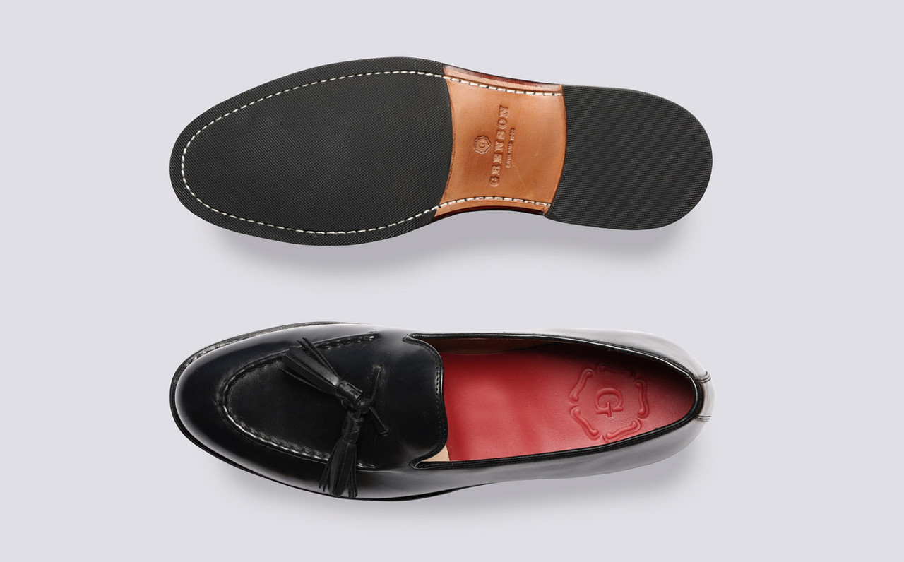 Merle Mens Loafers in Black Leather Grenson