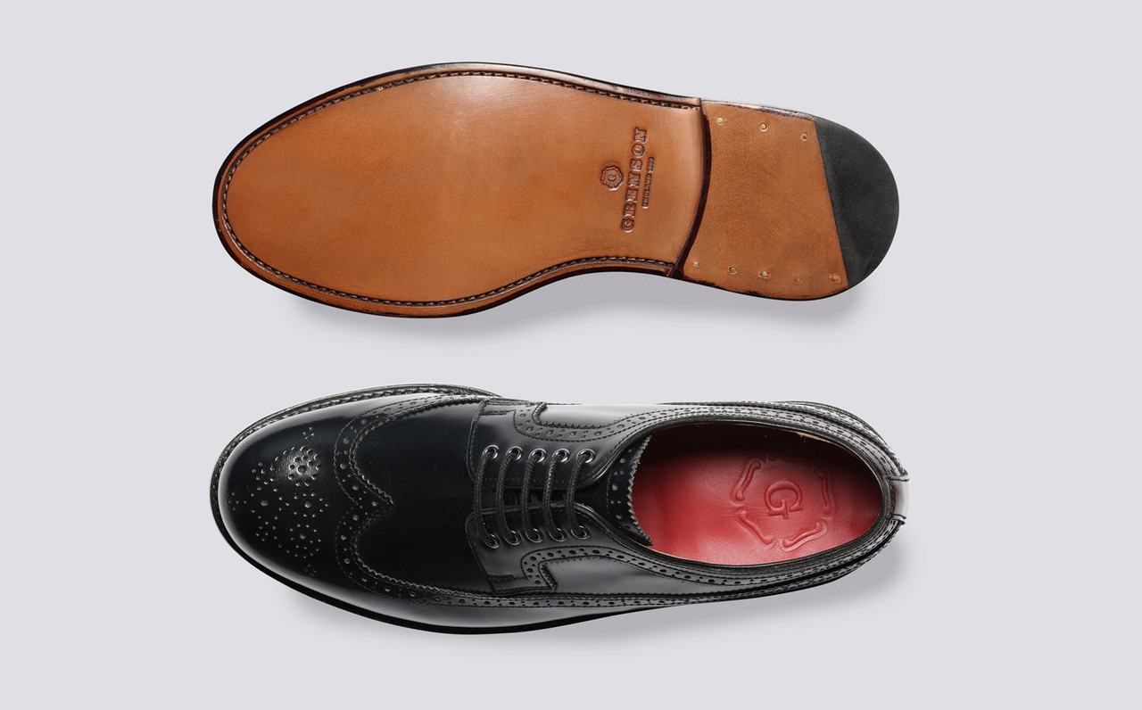 Sid Mens Brogues in Black Hi Shine Leather Grenson