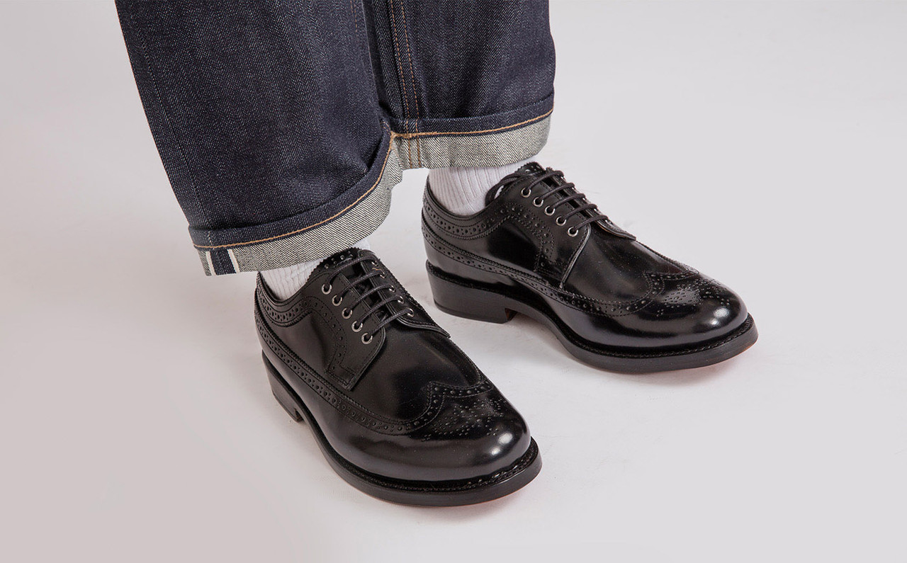 Sid Mens Brogues in Black Hi Shine Leather Grenson