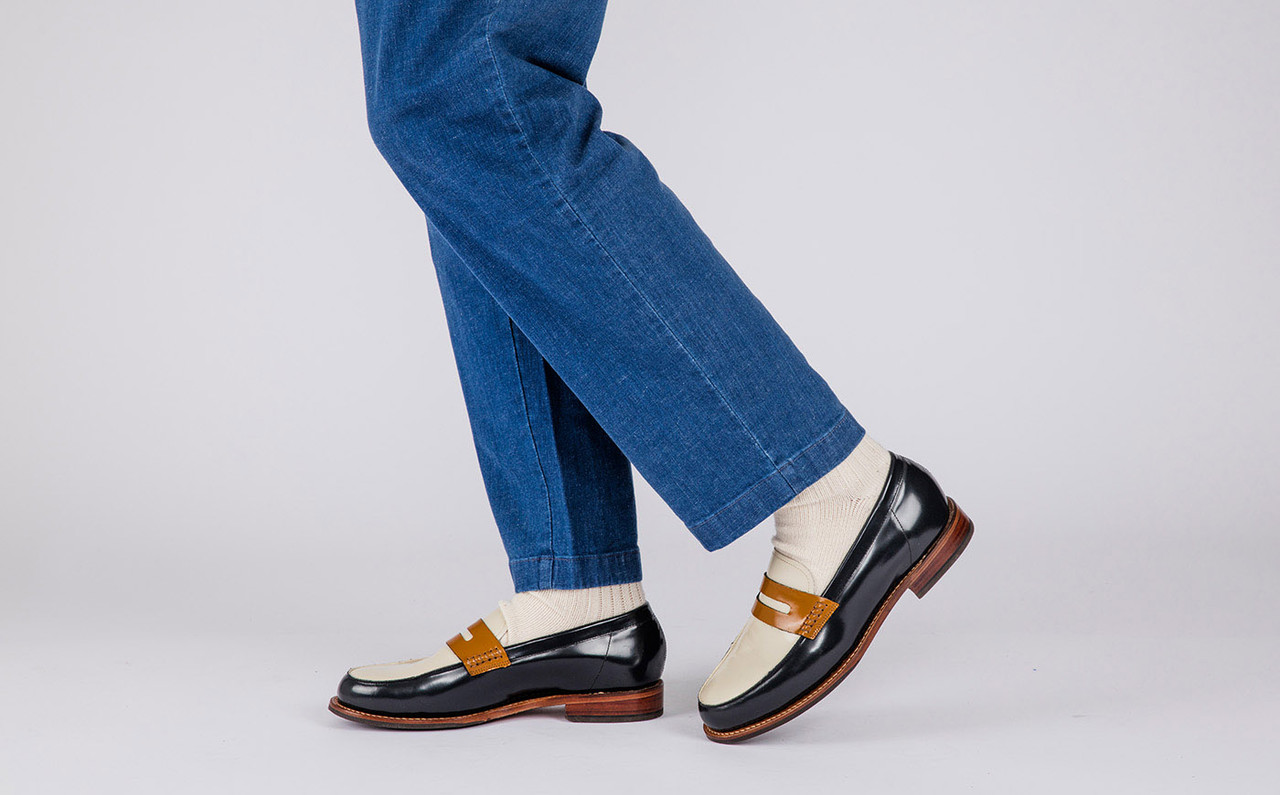 Jago Mens Loafers in Navy Gloss Multi Leather Grenson