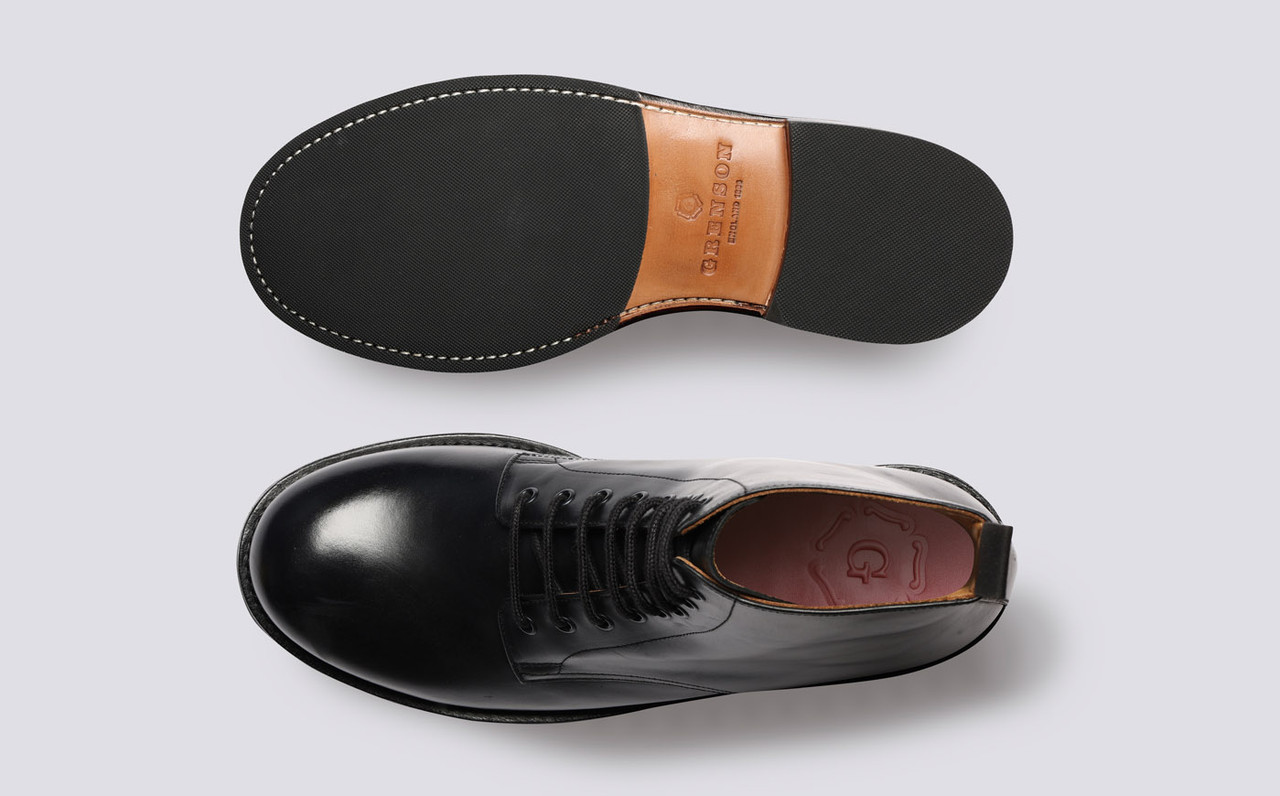 Dudley Mens Derby Boots in Black Leather Grenson