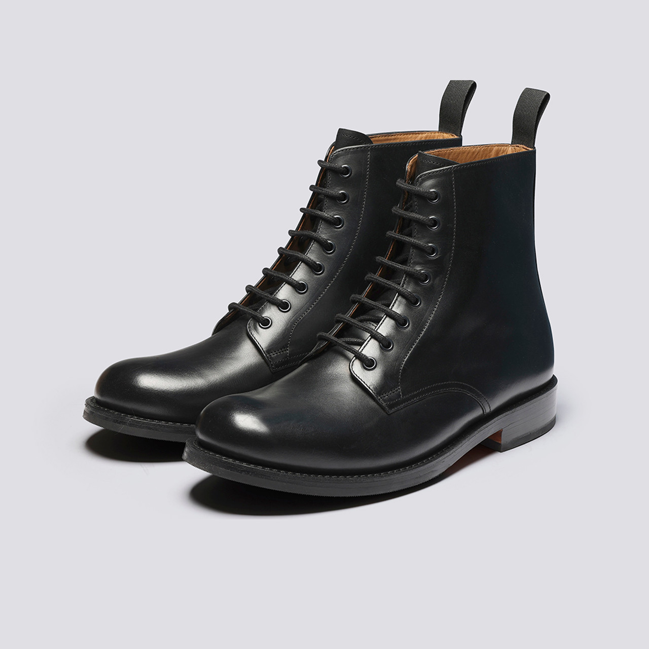 Dudley Mens Derby Boots in Black Leather Grenson