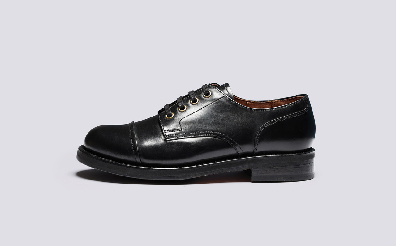 Lara Womens Derby Shoes in Black Leather Grenson