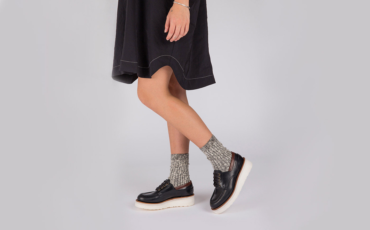 Lola Womens Derby Shoes in Black Leather Grenson