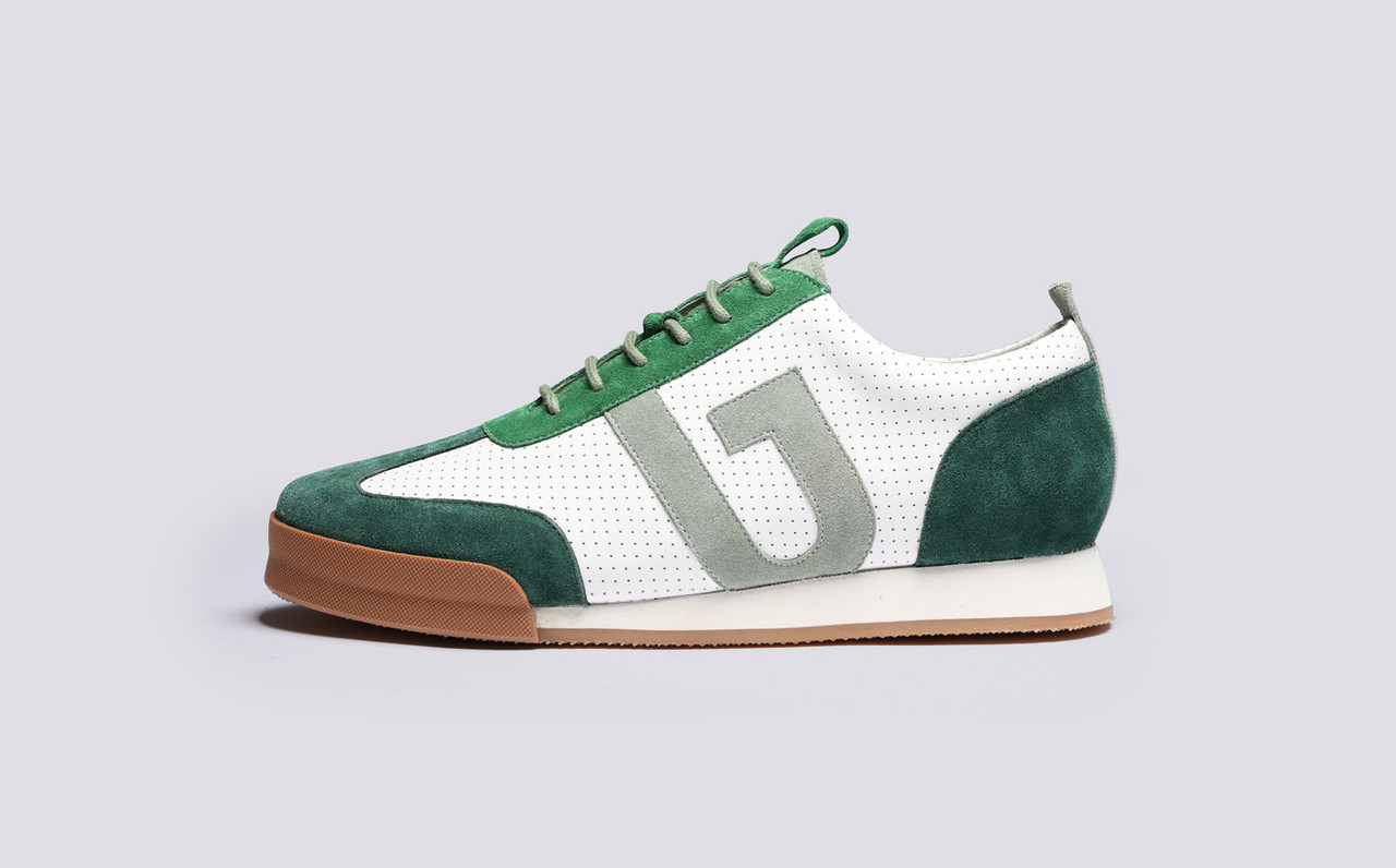 Sneaker 51 Mens Trainers in White and Green Grenson