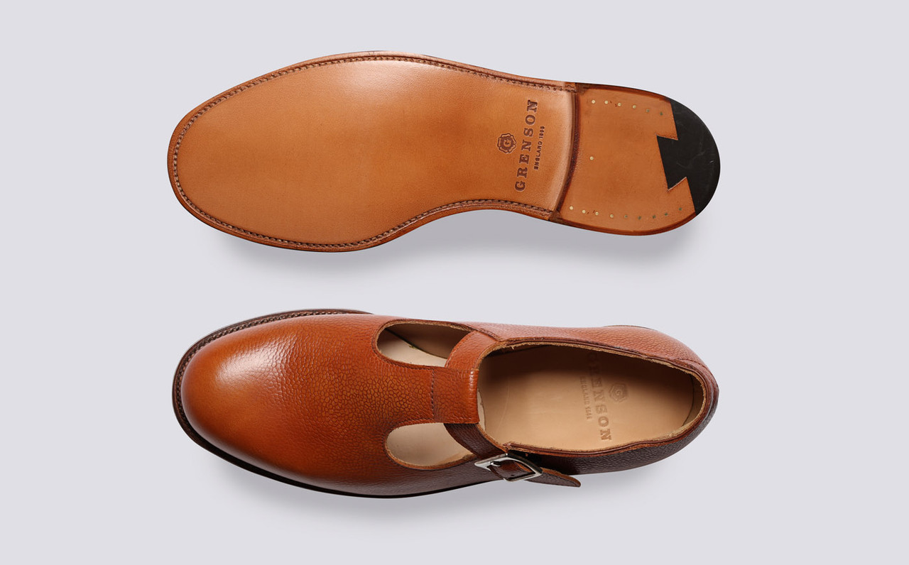 Marylebone Mens T Bar Sandals in Tan Grenson