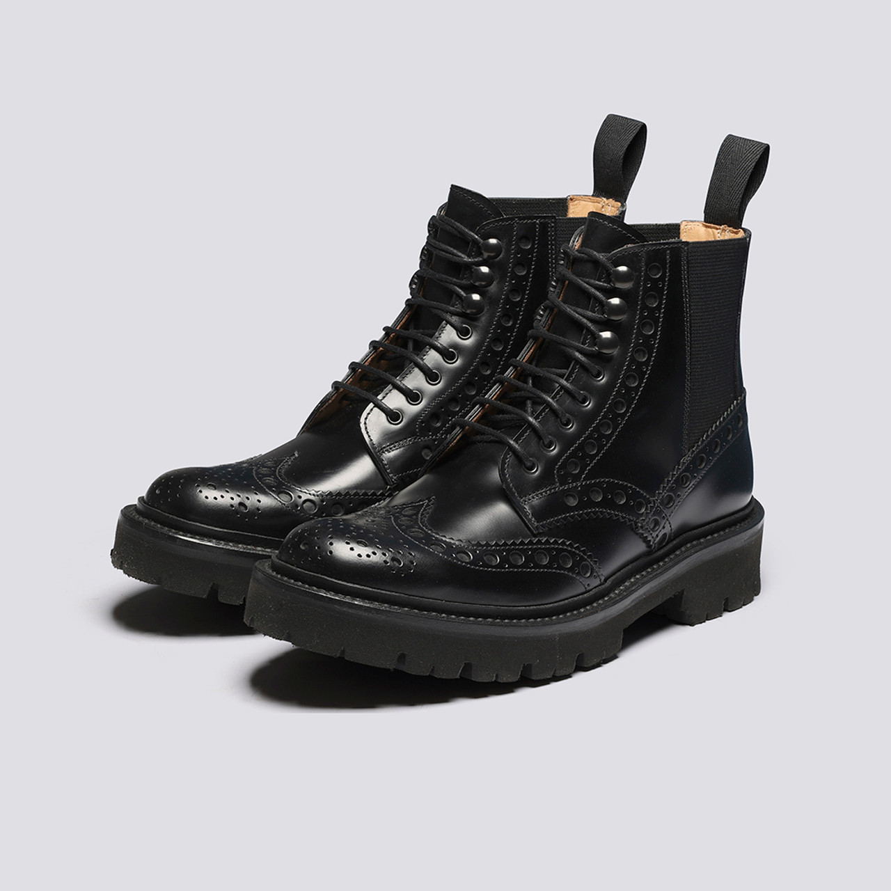 Frederique Pull On Womens Brogue Boots in Black Grenson