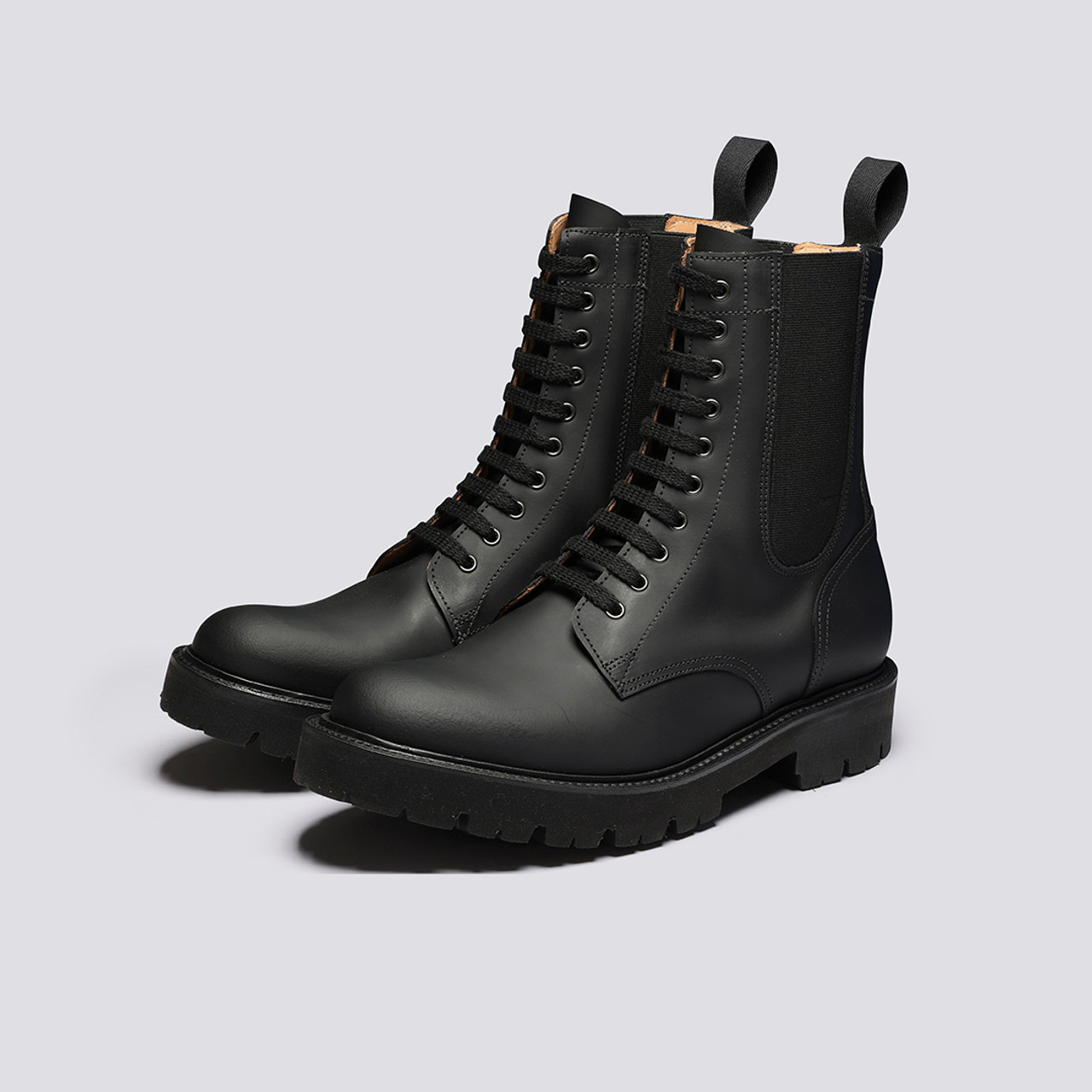 Buckley Mens Boots in Black Rubberised Leather Grenson
