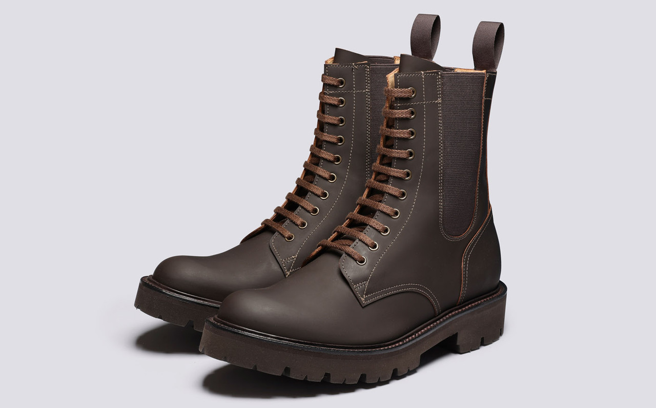 Mens brown top combat boots