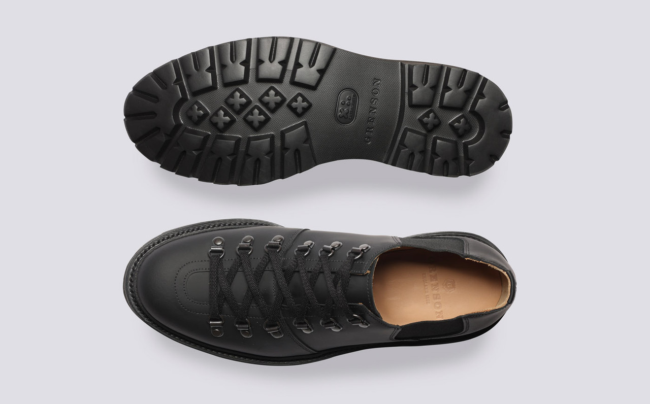 Brodie Mens Shoes in Black Rubberised Leather Grenson