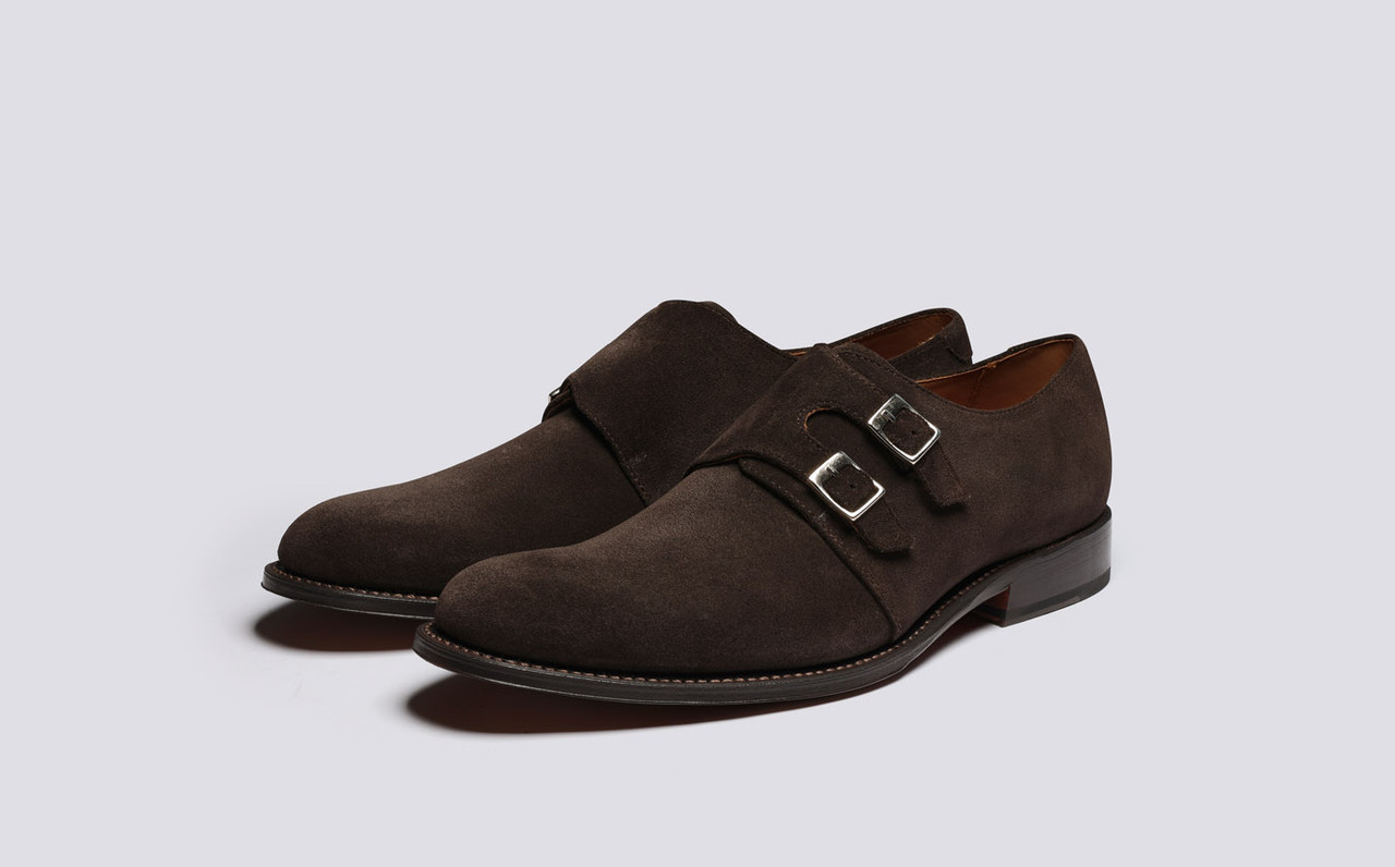 Atticus Mens Monk Shoes in Brown Suede Grenson
