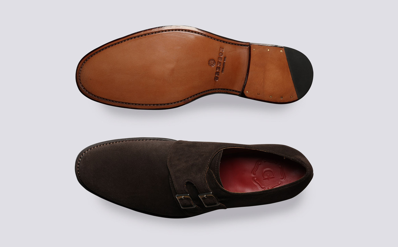 Atticus Mens Monk Shoes in Brown Suede Grenson