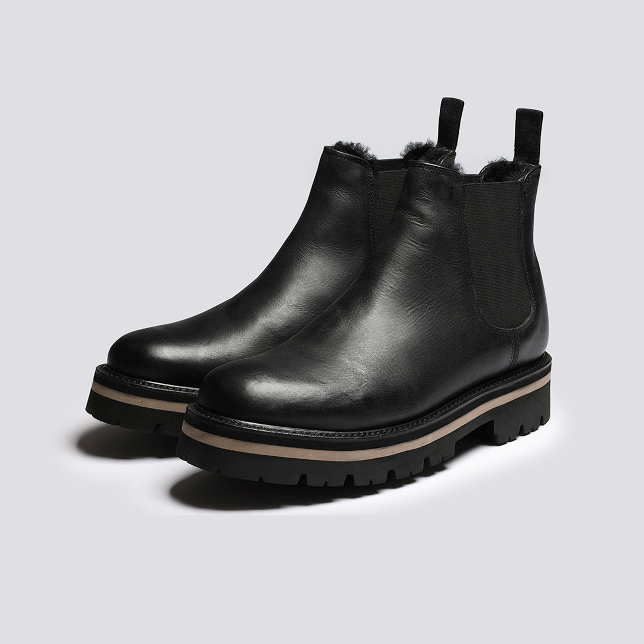 Kenny Mens Chelsea Boots in Black with Shearling Grenson