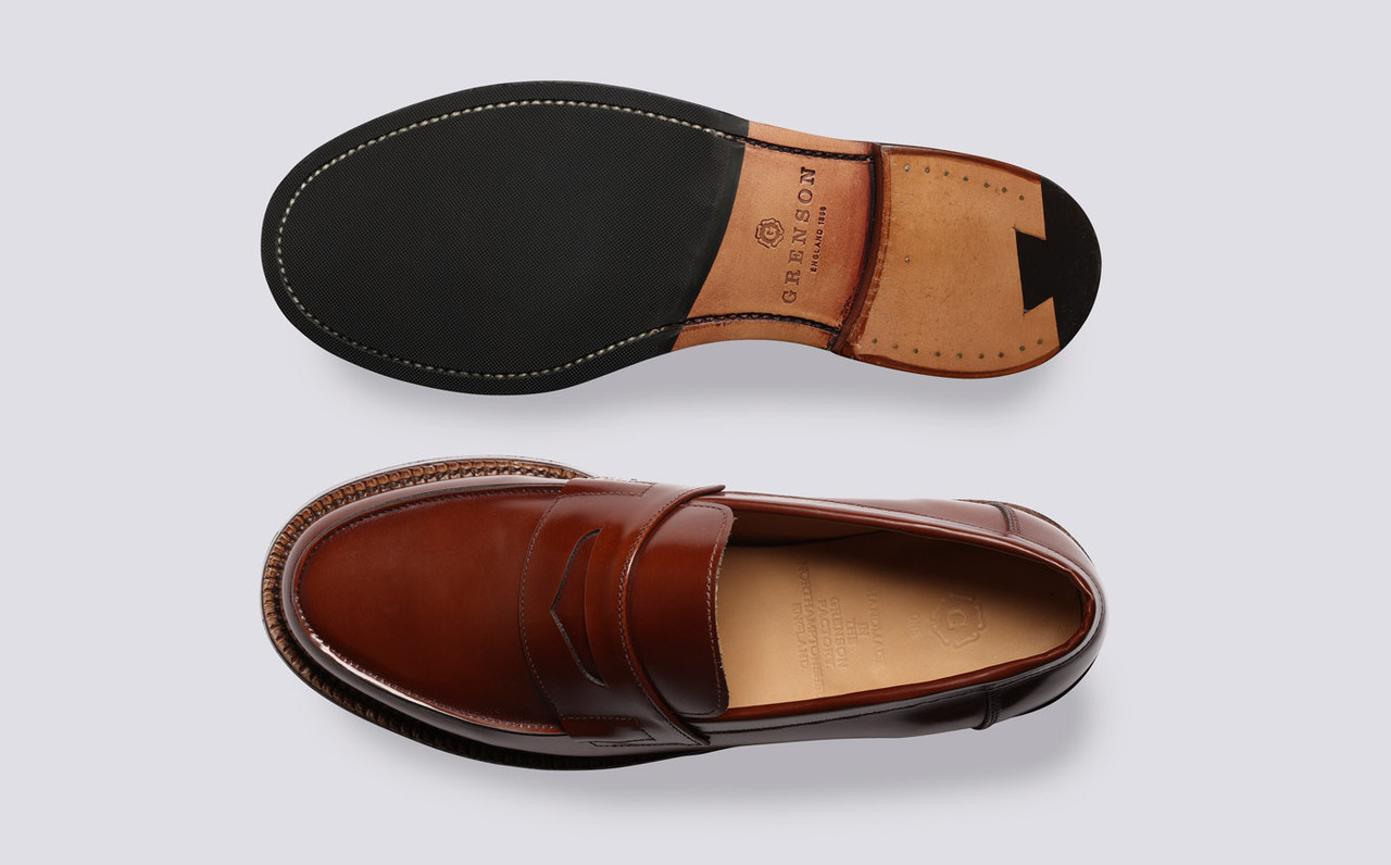 Epsom Mens Loafers in Mid Brown Leather Grenson
