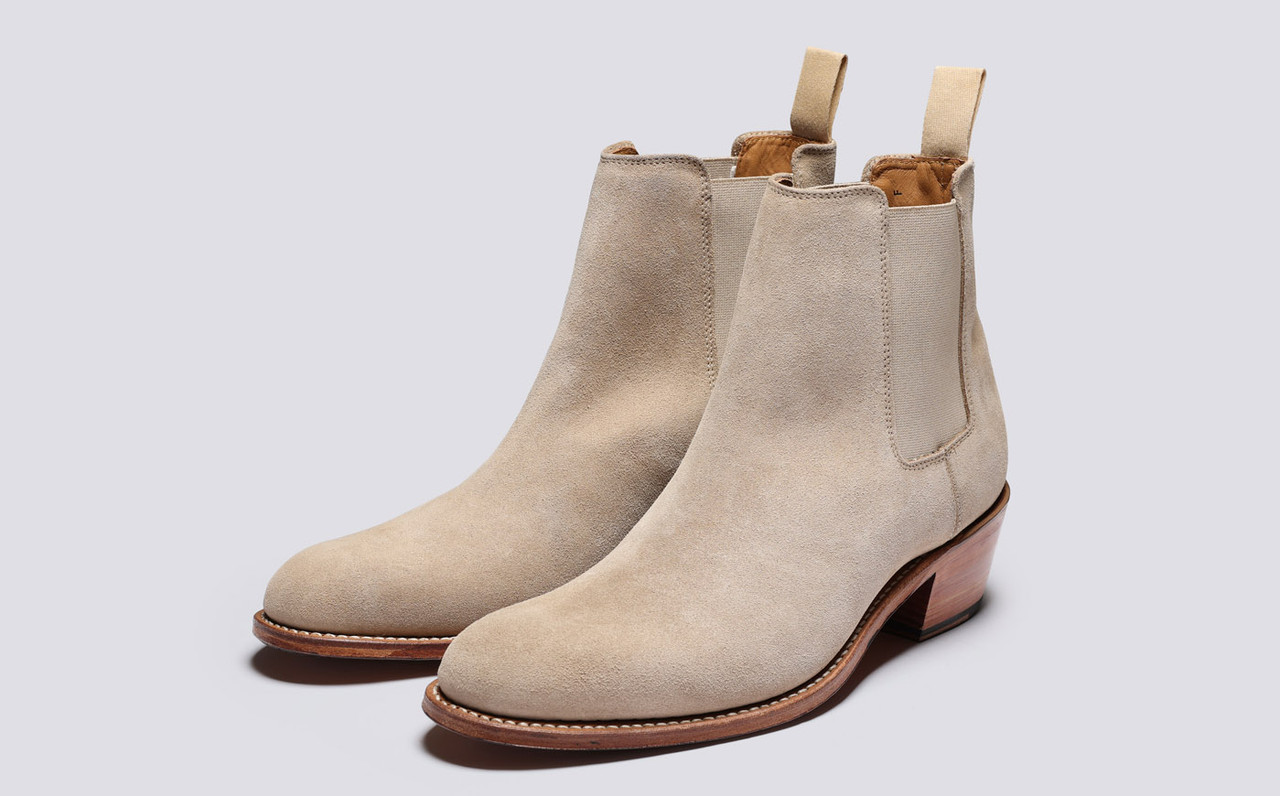 Marco, Mens Chelsea Boot in Beige Suede with Heel