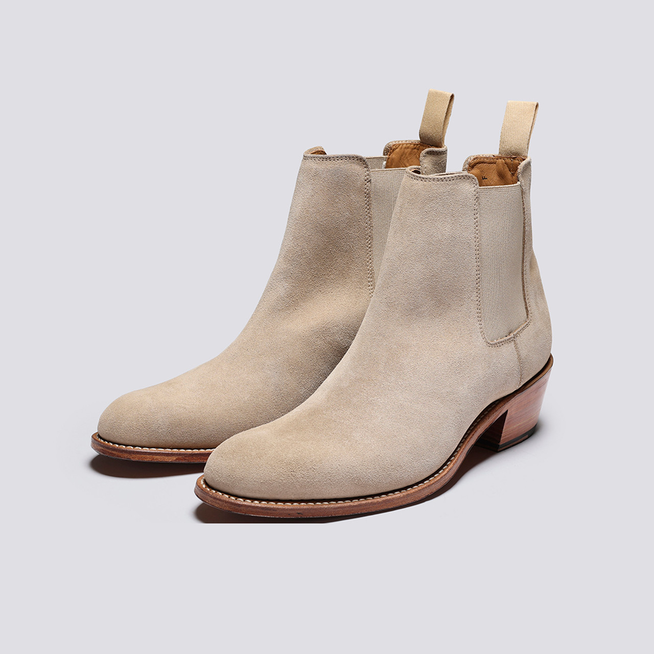Marco Mens Chelsea Boot in Beige Suede with Heel Grenson