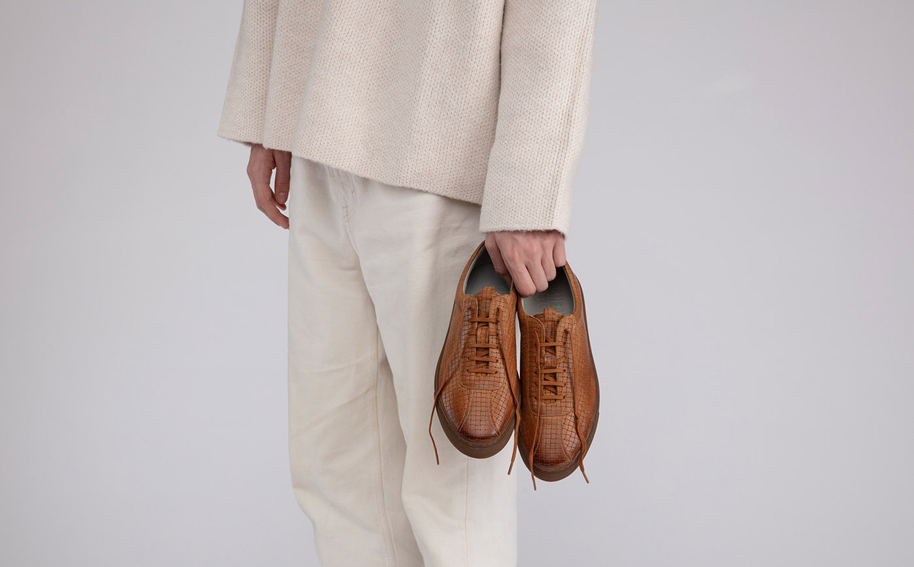 Sneaker 1 Mens Sneakers in Ginger Nubuck Basketweave Grenson