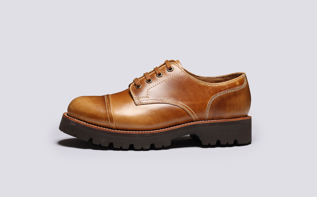 Keith Mens Derby Shoes in Tan Gloss Leather Grenson