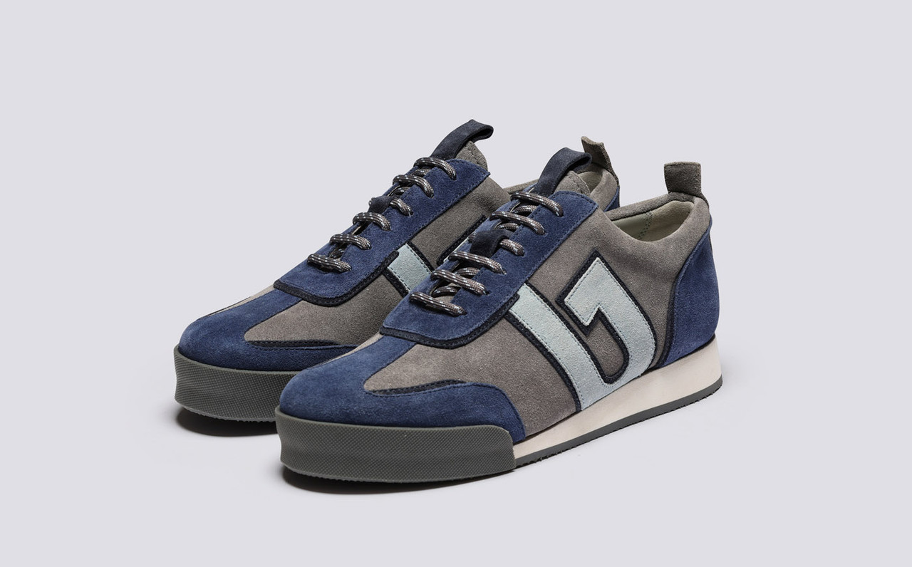 Blue top grey sneakers