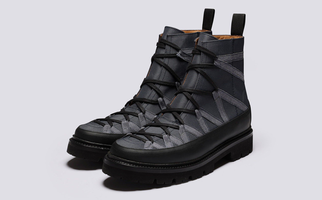 Seeley Mens Hiker Boots in Grey Canvas Grenson