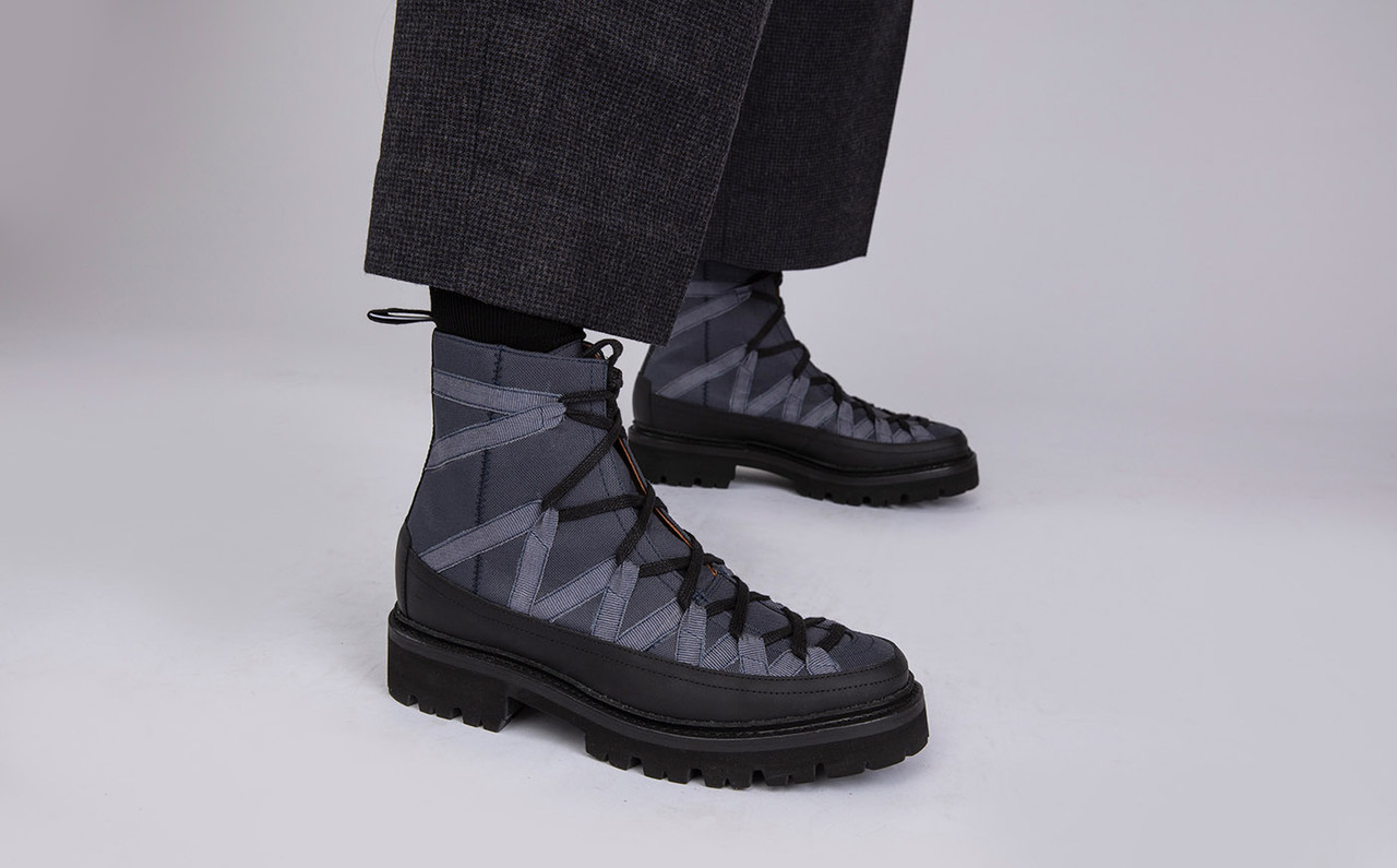 Jeanette Womens Hiker Boots in Grey Canvas Grenson