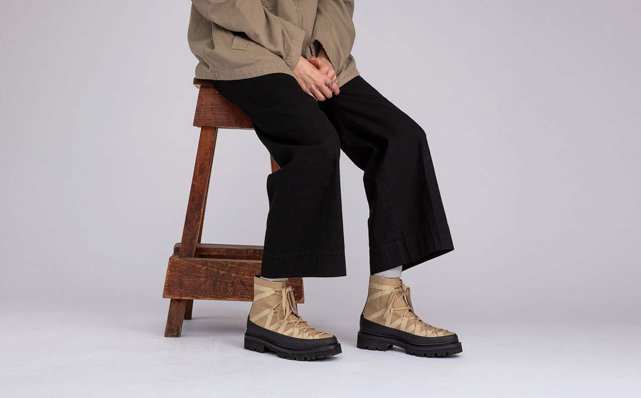 Jeanette Womens Hiker Boots in Beige Canvas Grenson