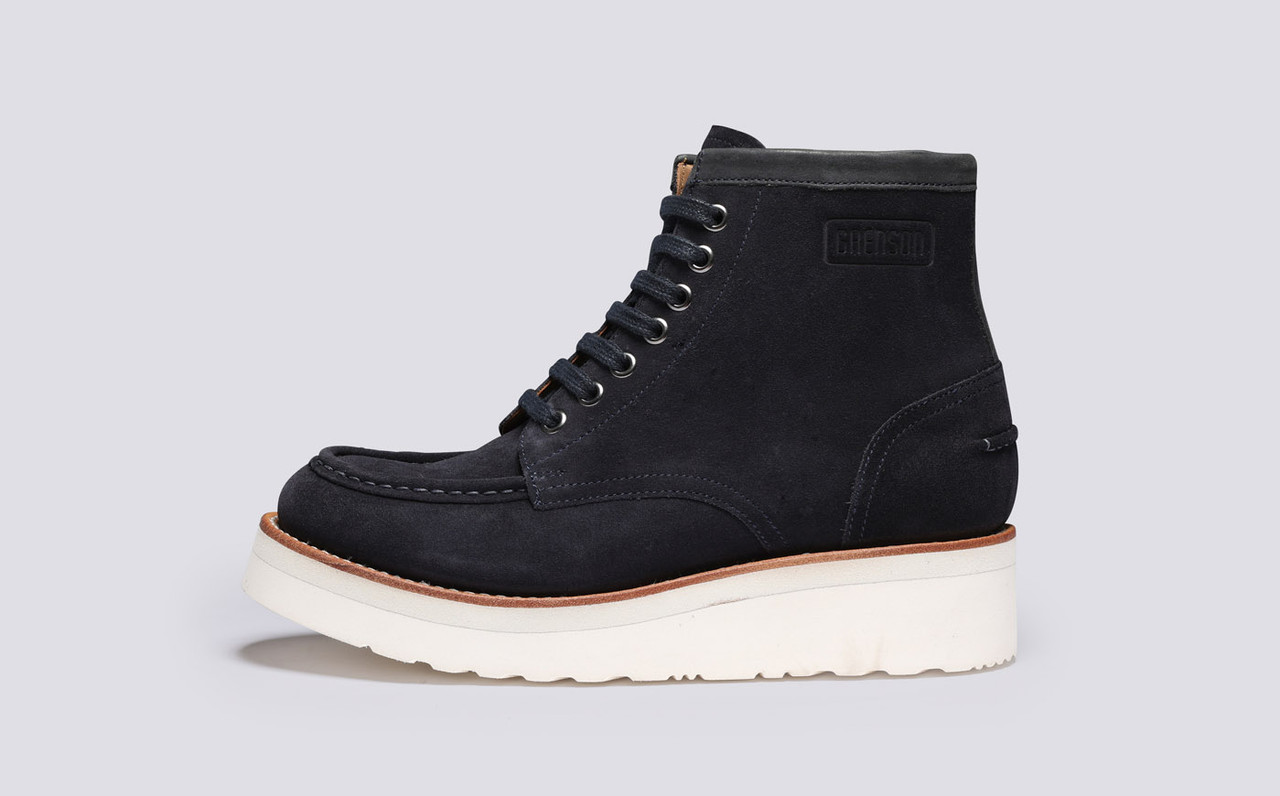 Anya Womens Derby Boots in Navy Suede Grenson