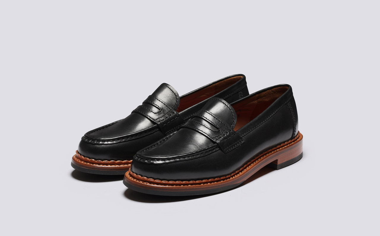 Rae Womens Loafers in Black Leather Grenson