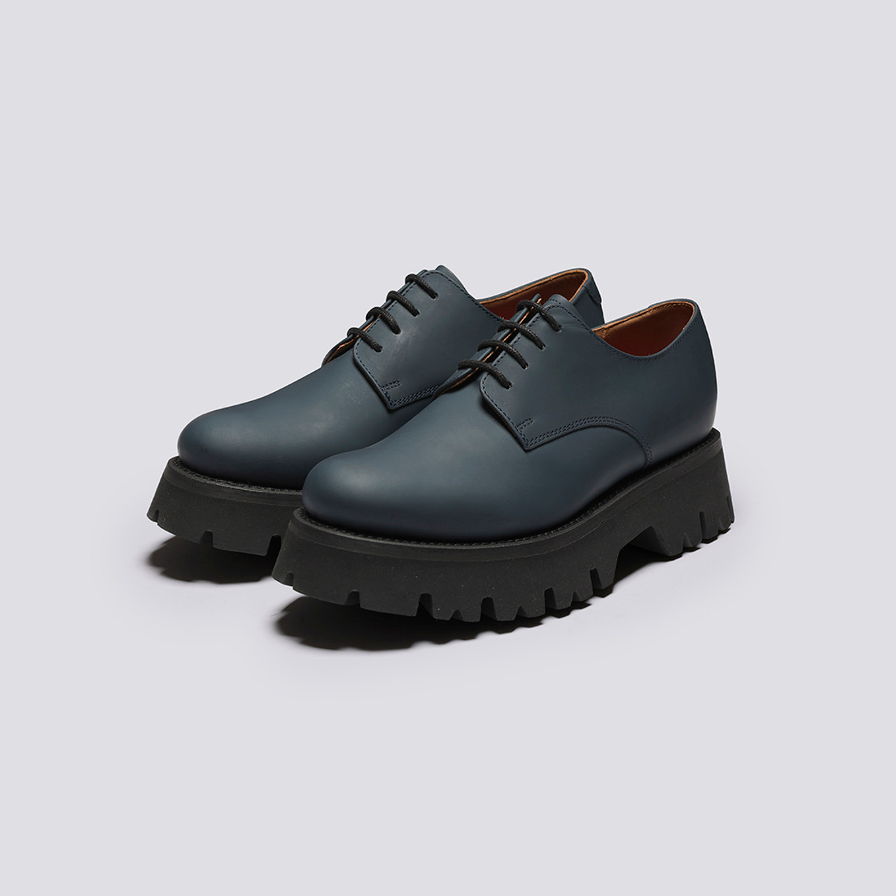 Evie Womens Derby Shoes in Navy Rubberised Leather Grenson