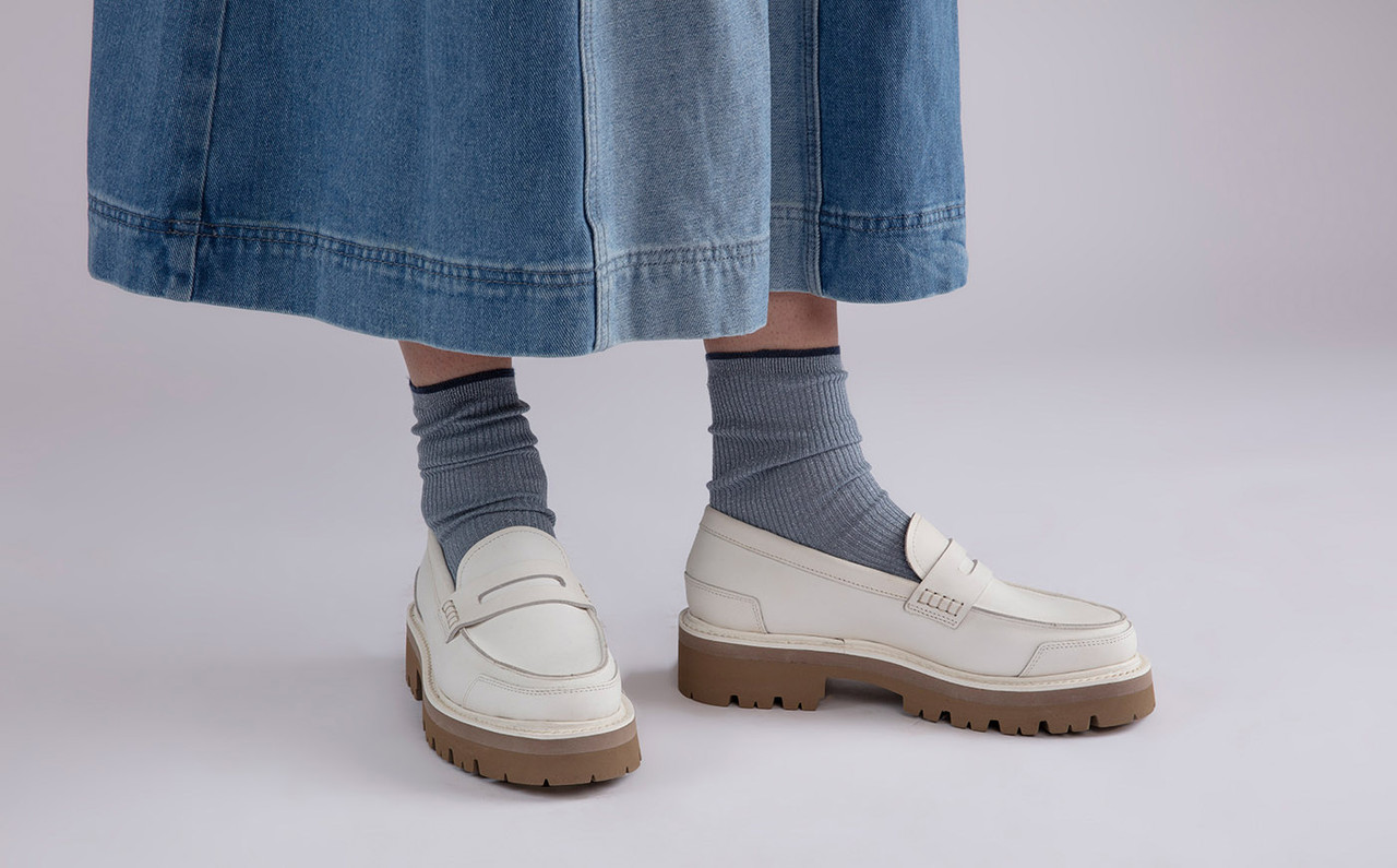 Lyndsey Womens Loafers in White Rubberised Leather Grenson