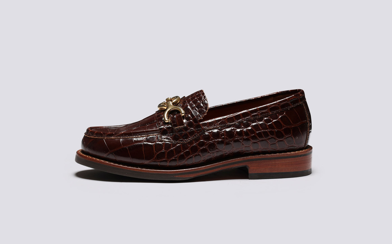 Nina Womens Loafers in Brown Printed Leather Grenson