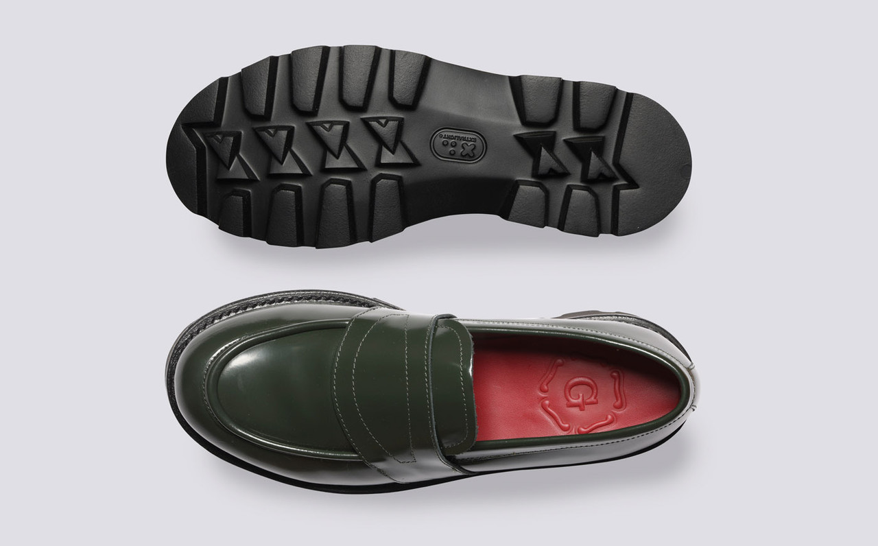 Susie Womens Loafers in Green Gloss Rubber Sole Grenson