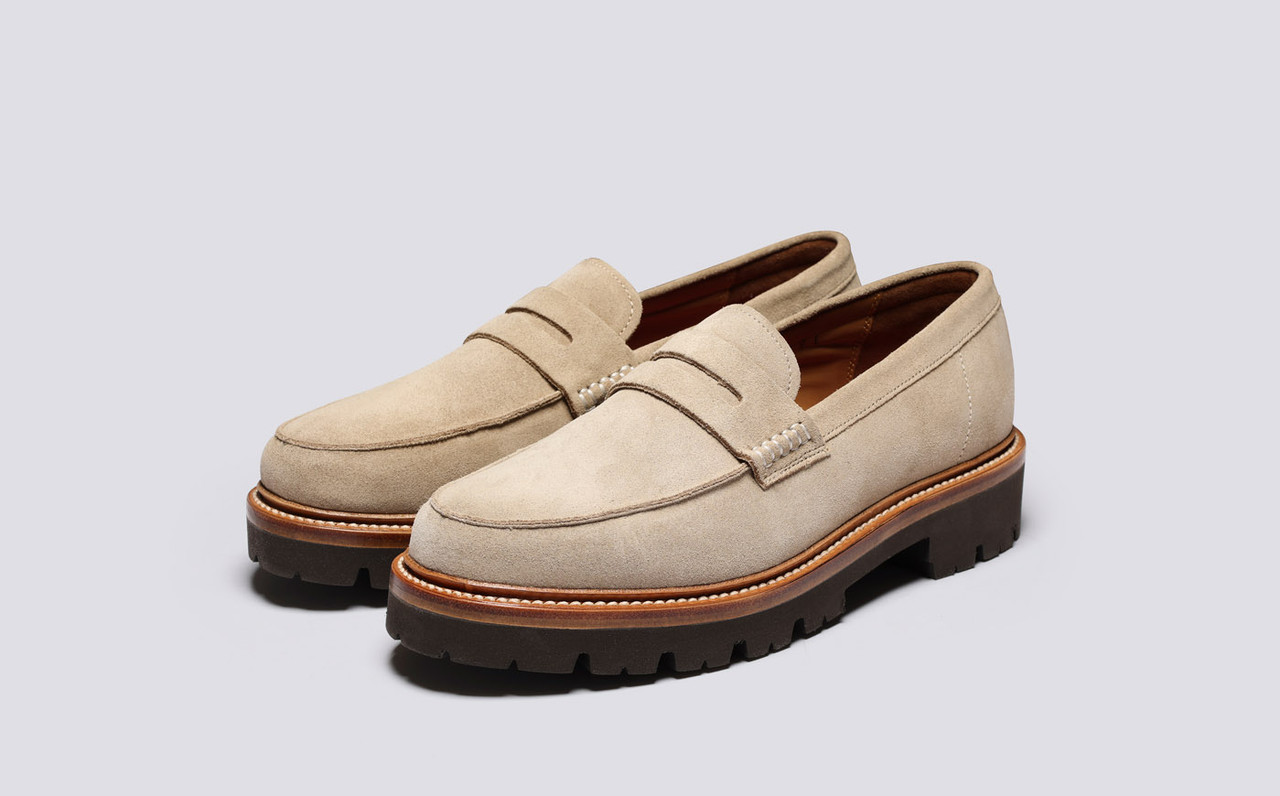 Beige suede top loafers mens