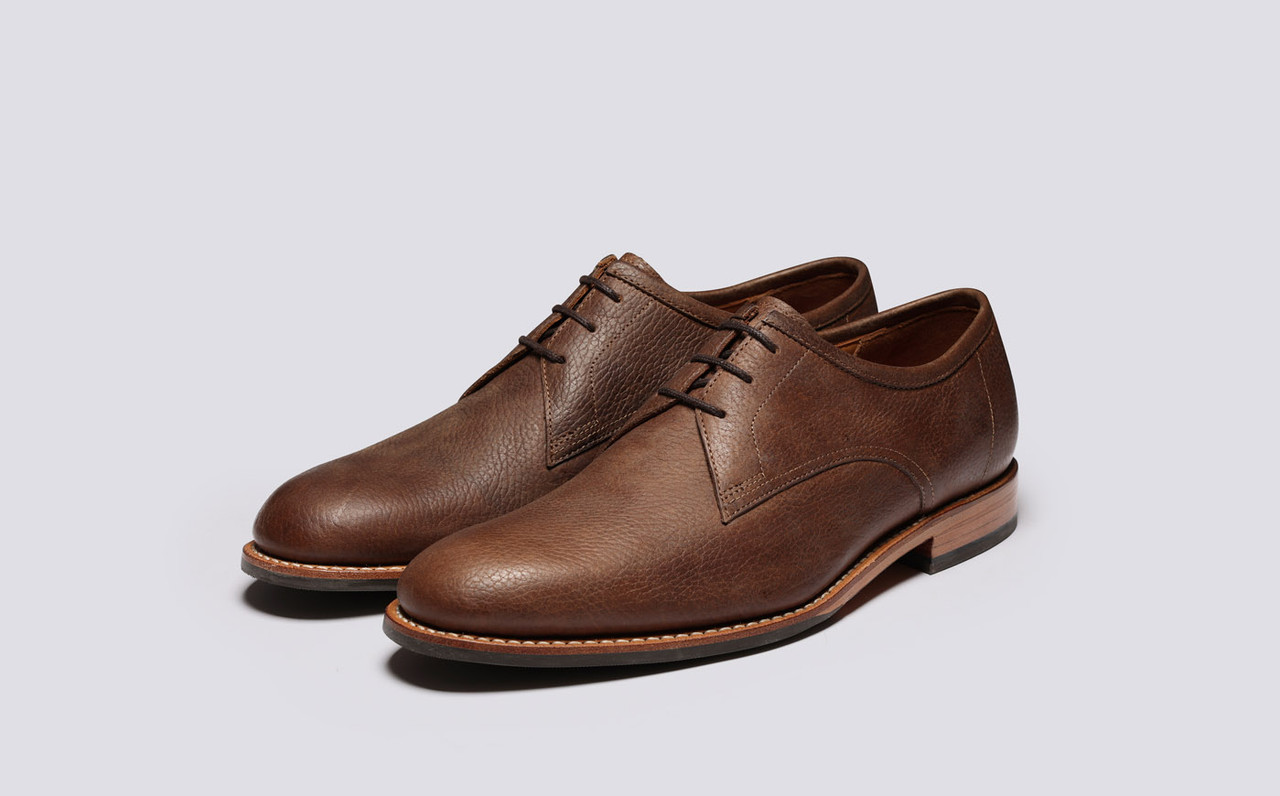 Lennie Mens Derby Shoes in Brown Natural Grain Grenson