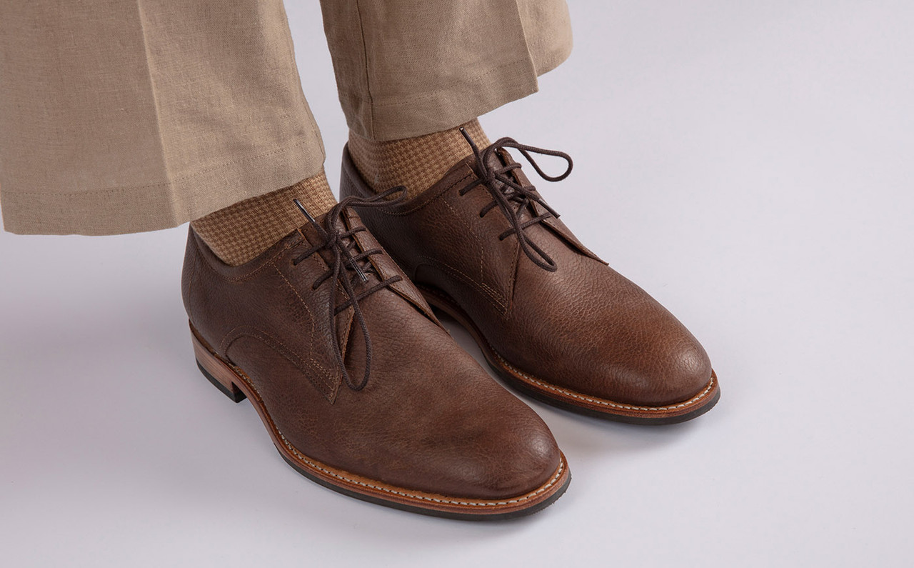 Lennie Mens Derby Shoes in Brown Natural Grain Grenson