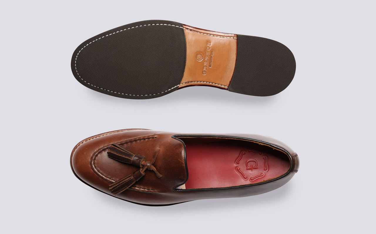 Merle Mens Loafers in Brown Gloss Leather Grenson